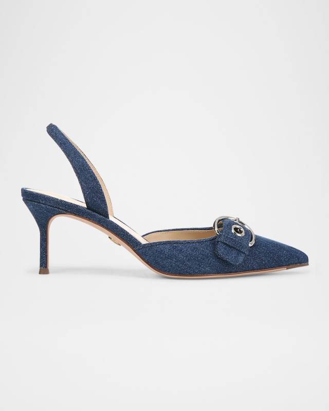 Roxy Denim Buckle Slingback Pumps